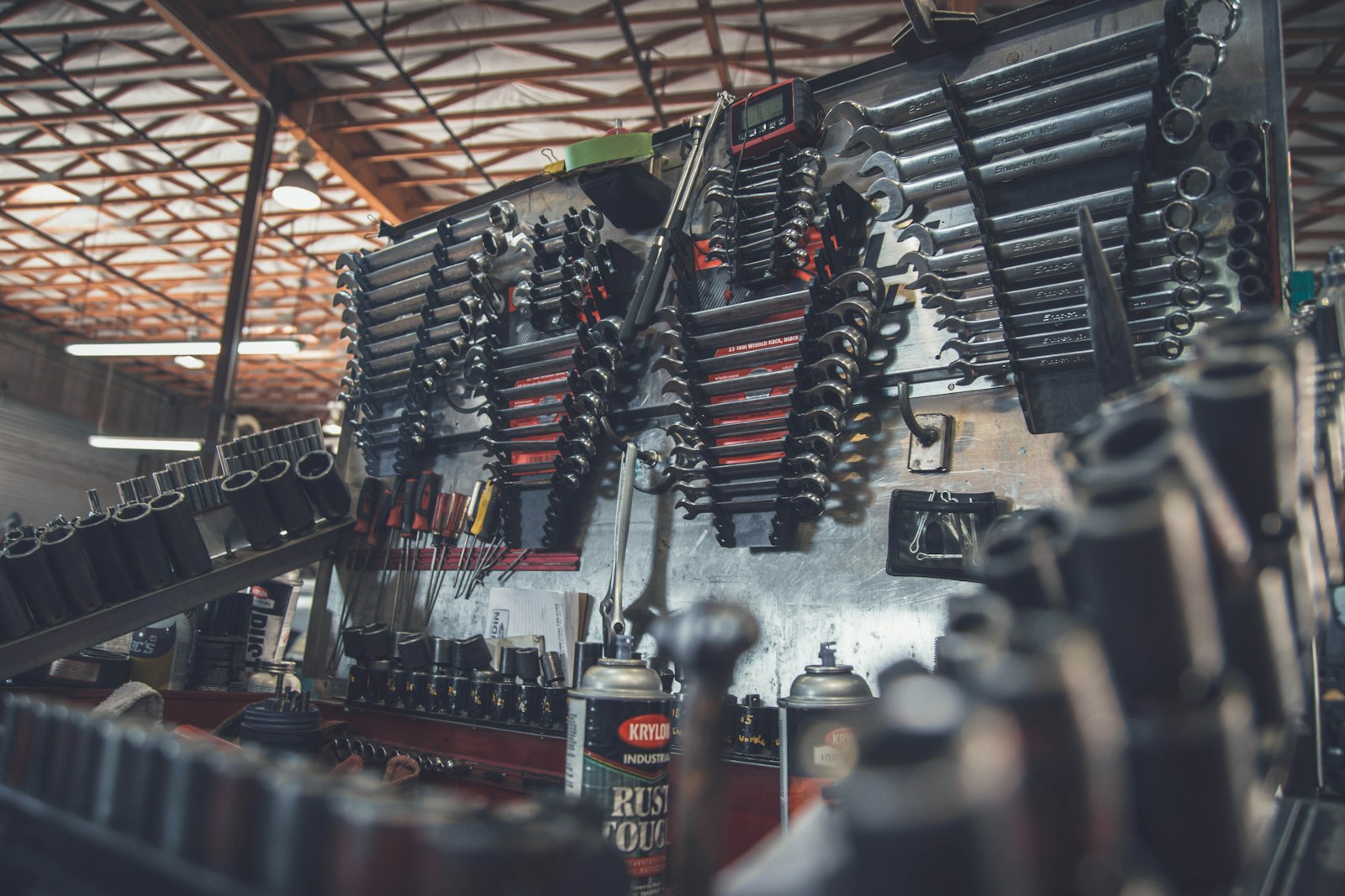 Organised wall of spanners and sockets